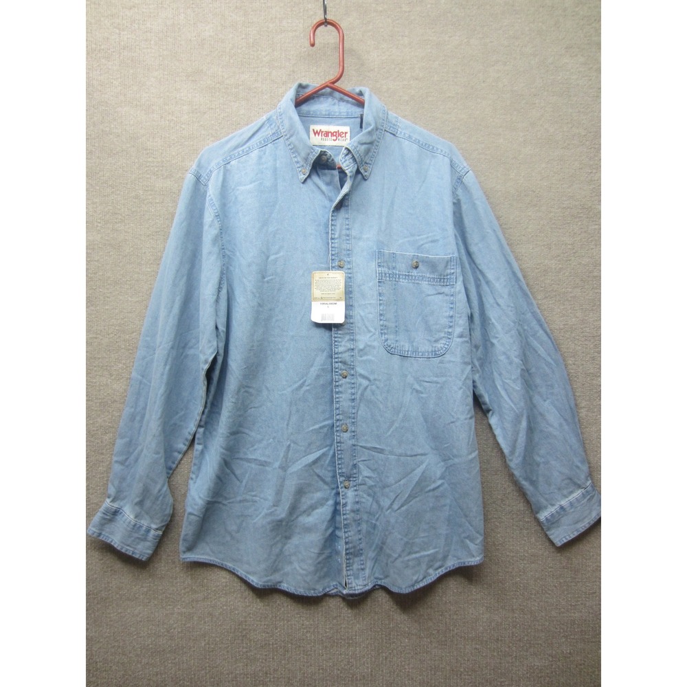 Wrangler Rugged Wear Mens Blue Denim Button Down Shirt 10RAL08DM L